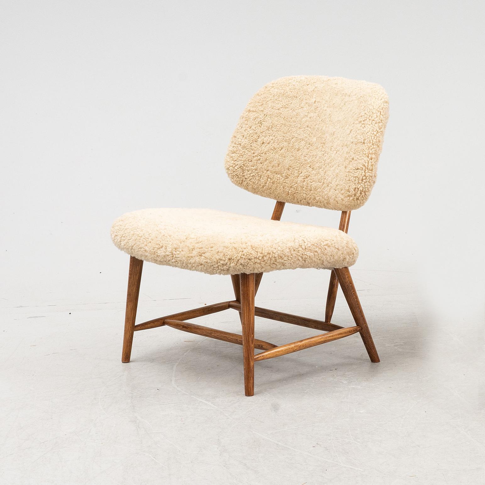 A TeVe easy chair by Alf Svensson, with new sheepskin upholstery, Studio Ljungs Industrier, 1950's.