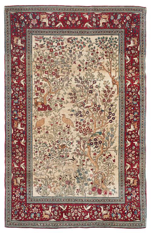 RUG, semi-antique Esfahan figural, 219 x 140,5 cm.