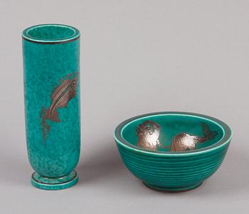 SKÅL samt VAS, stengods, "Argenta", Wilhelm Kåge, Gustavsberg.