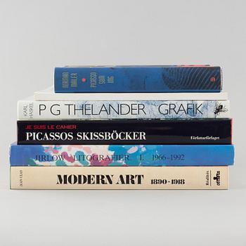 Six books, for example "Picasso som ung" by Norman Mailer, 1997.