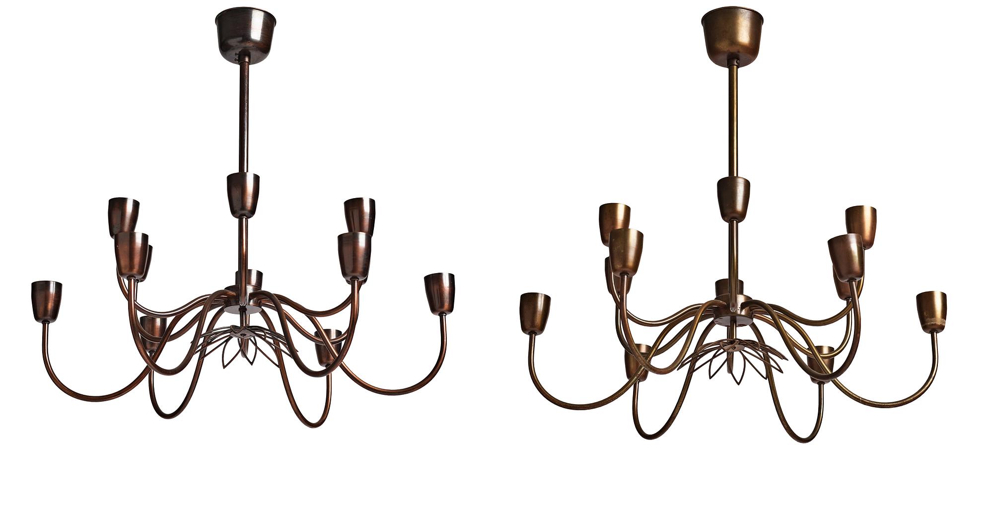 Hans Bergström, a pair of ceiling lamps, model "91", ateljé Lyktan, Sweden 1940-50s.
