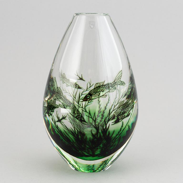 Edward Hald, glass vase, Orrefors, 1987.