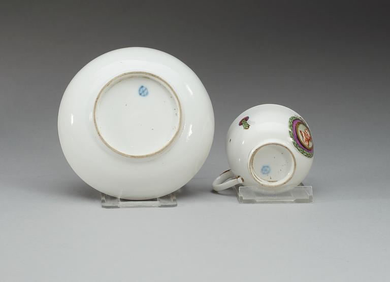 A Höchst cup and saucer, 18th Century.