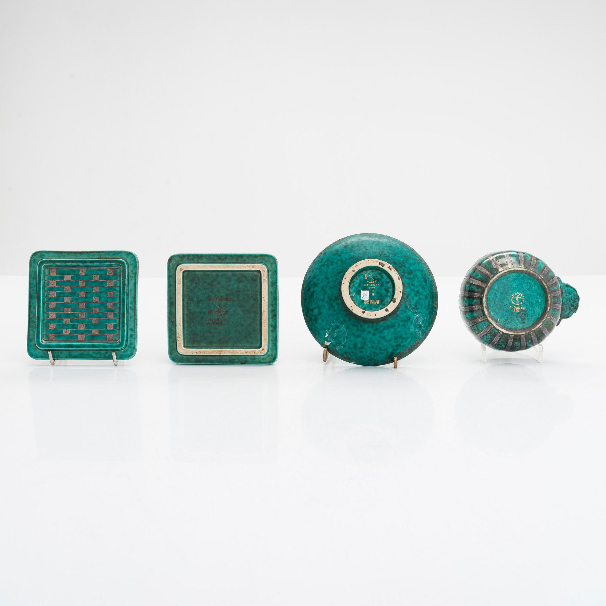 Wilhelm Kåge, skålar, 2 st, samt ask med lock, "Argenta", Gustavsberg.