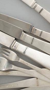 Silver and steel cutlery set, "Rosenholm", 122 pieces designed by JACOB ÄNGMAN, manufactured by GAB, weight 4360 g.