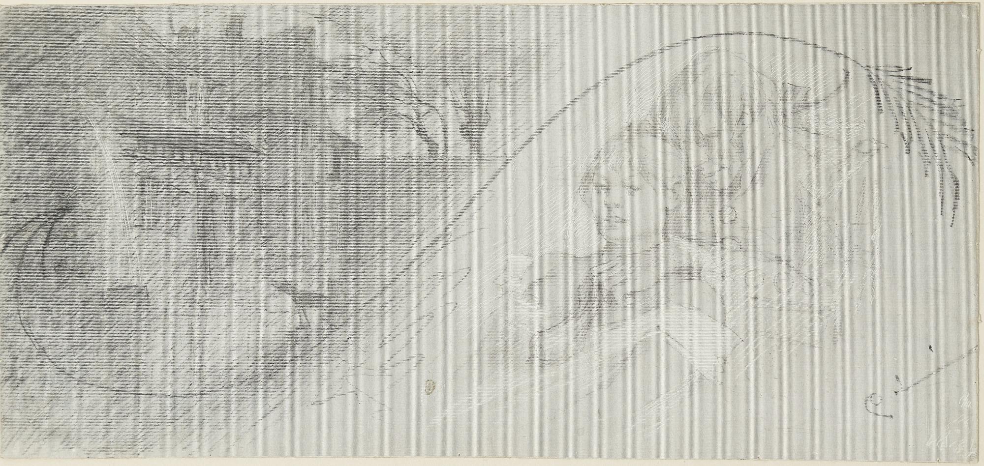 Carl Larsson,  4 drawings, signed C.L, Indian ink and hightening white, 1 drawing on scraperboard.