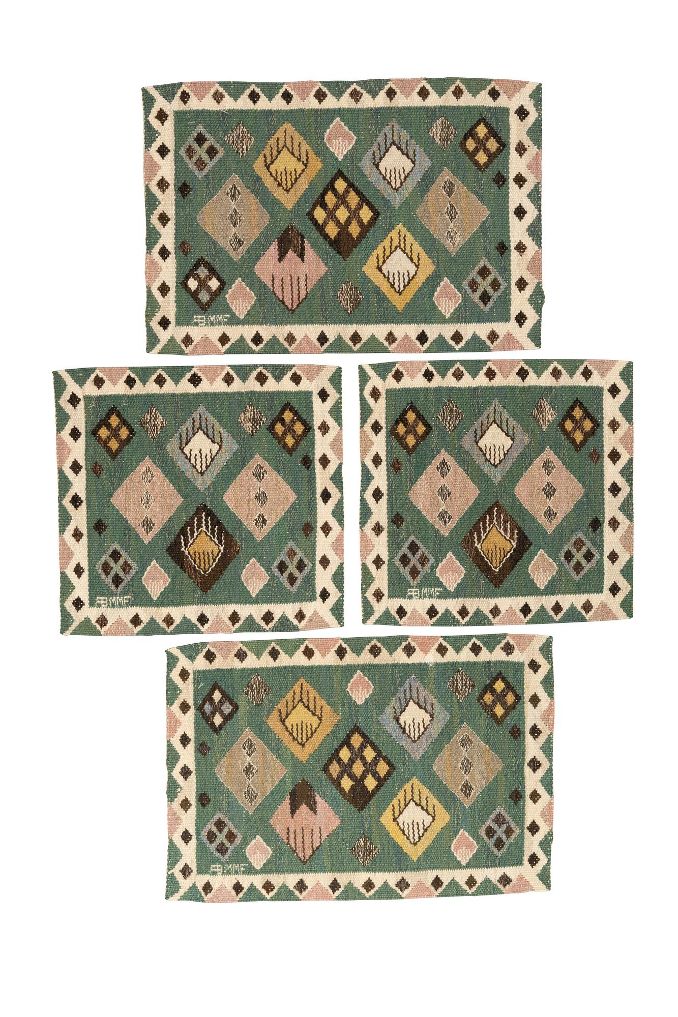 Märta Måås-Fjetterström, vävnader, 4 st. "Knoppen",  gobelängteknik, ca 34,5 x 36-37 cm - 34-35,5 x 51 cm, signerad AB MMF.