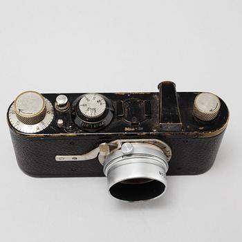 Three cameras, partly Leica I camera, model A, Elmar, 1930s.