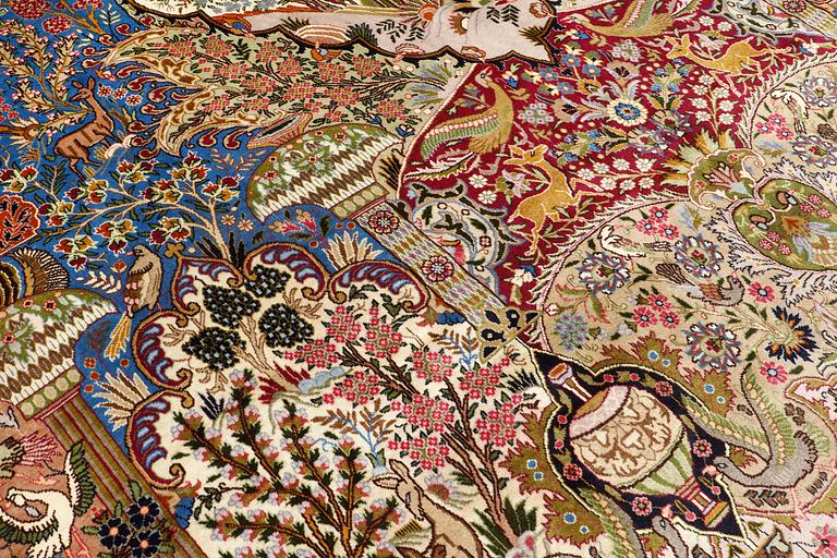 A carpet, Figural Kashmar, ca 385 x 295 cm.