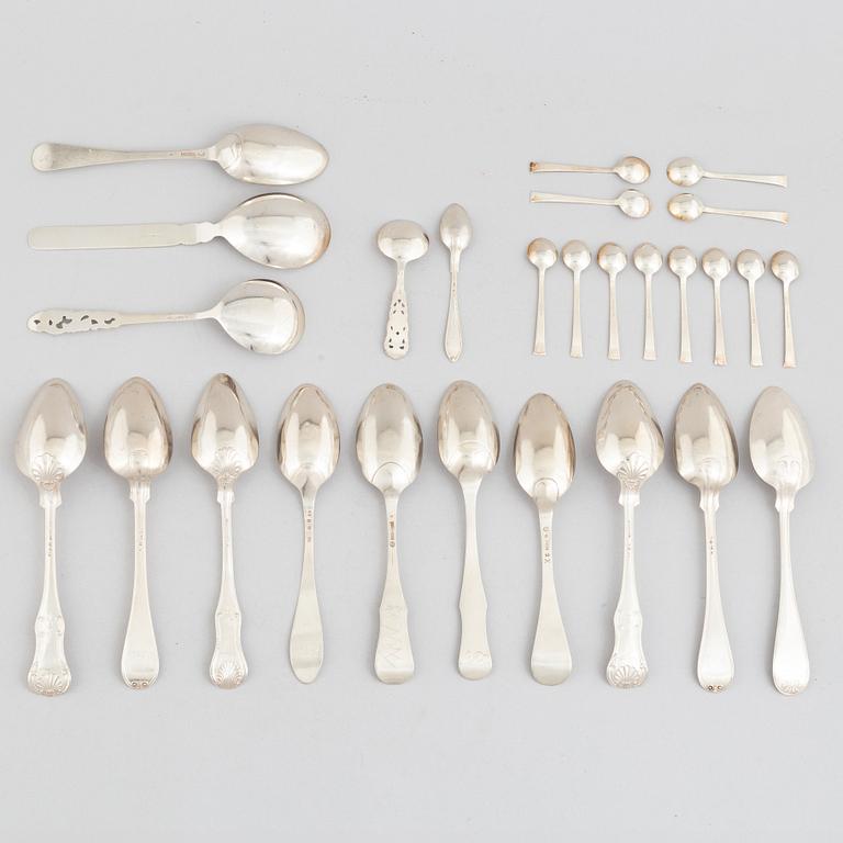 Cutlery, 27 pieces, silver, 18th-19th Century, mostly Sweden.