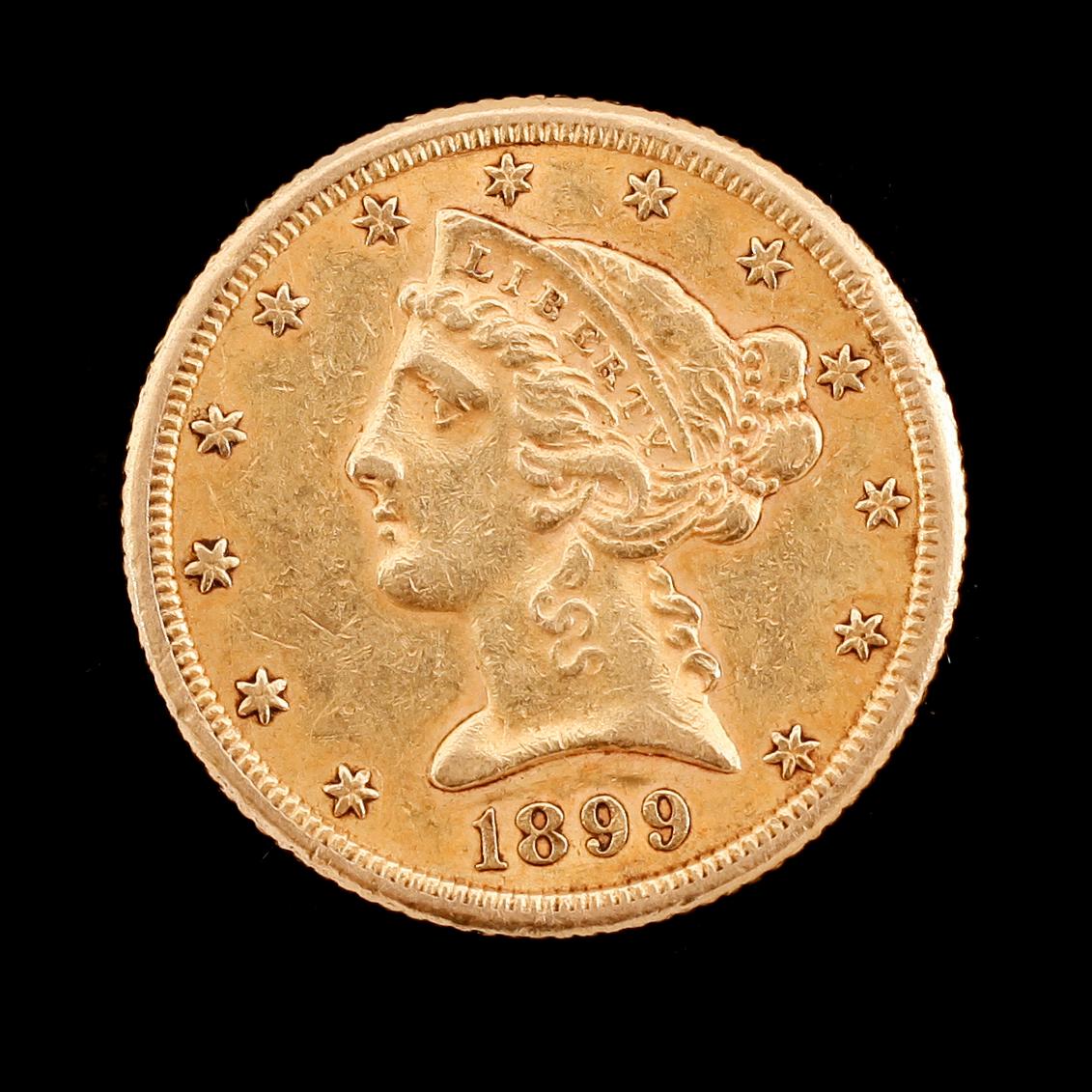 GULDMYNT, 5 dollar, USA, 1899. Vikt ca 8 gram.