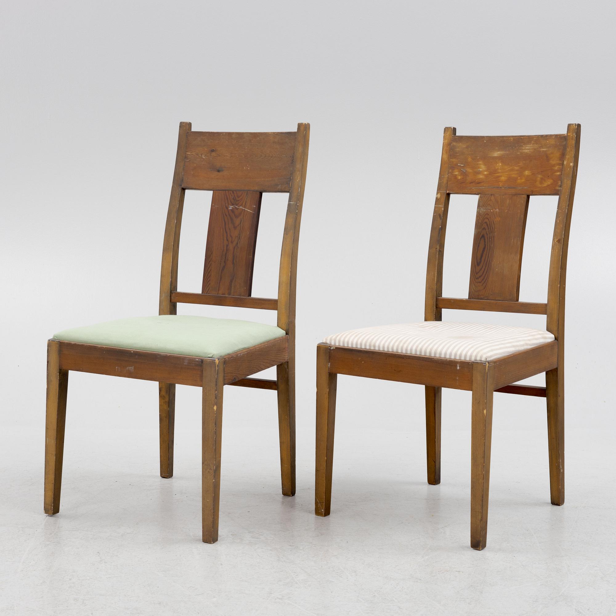 Carl Westman, a pair of stained pine chairs, Sweden ca 1910.