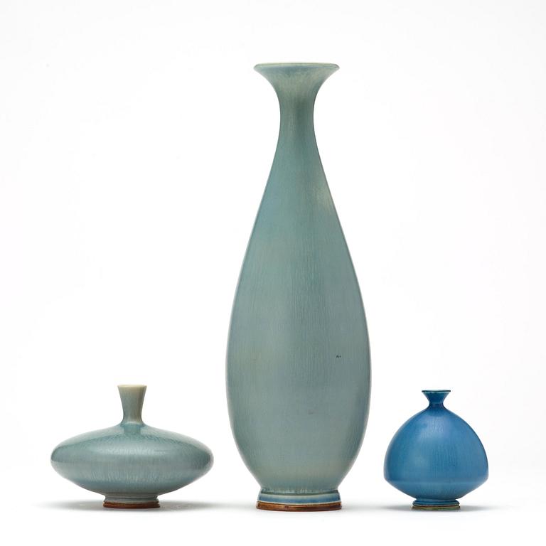 Berndt Friberg, a set of three stoneware vases, Gustavsberg Studio 1965-72.