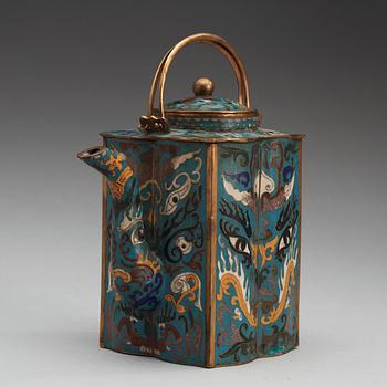 TEKANNA med LOCK, cloisonné, sen Qing dynasti.