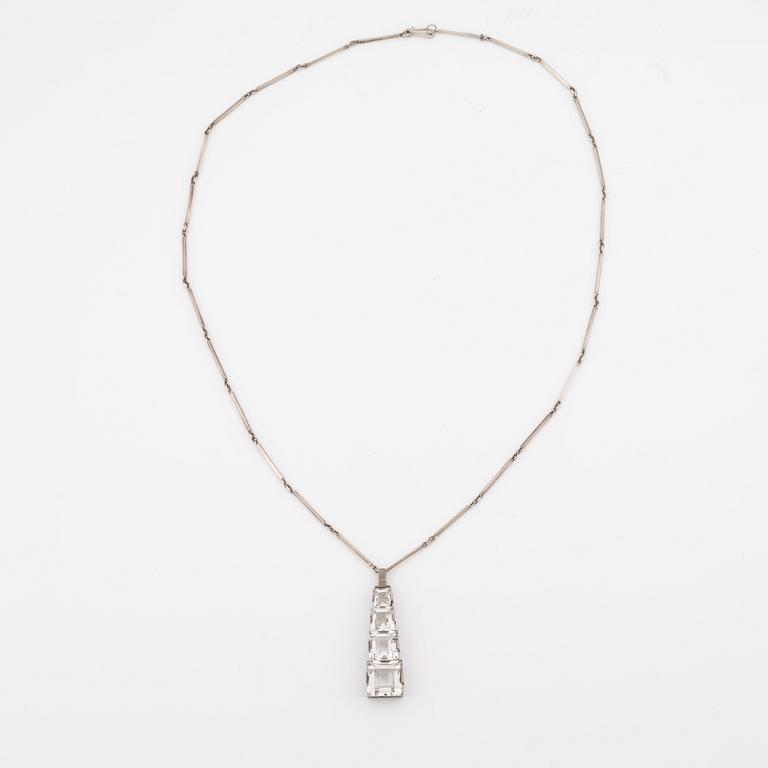 Necklace in silver with faceted rock crystal, Stigbert.