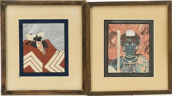 Japanska träsnitt, 19 stycken, med två försättsblad, Japan, 1900-talets första hälft.