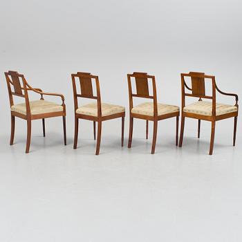 A 1920/30s Swedish Grace sofa, a pair of chairs, a pair of armchairs and a table veneered with mahogany.