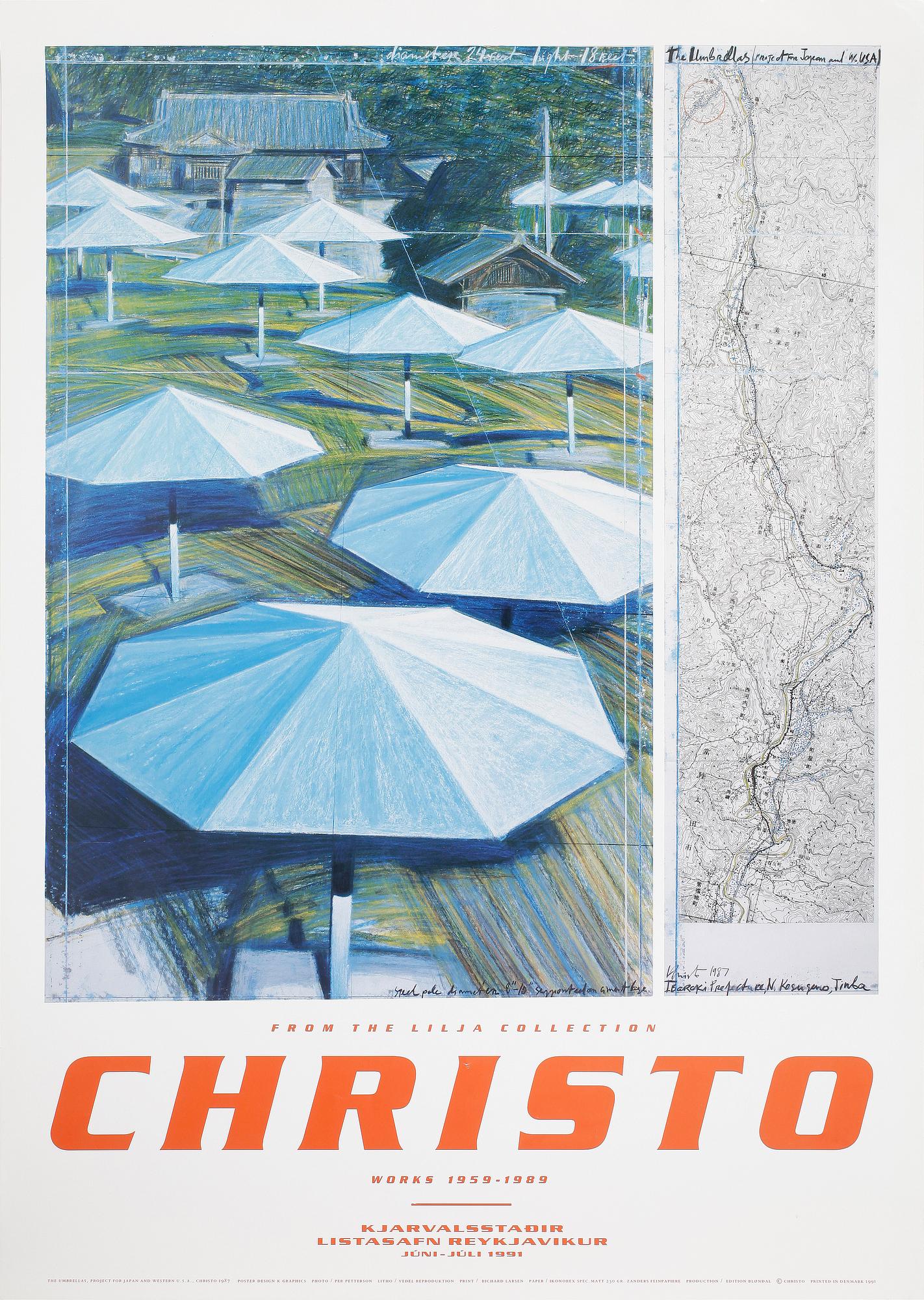CHRISTO, utställningsaffisch, diptyk, signerad, 1990.