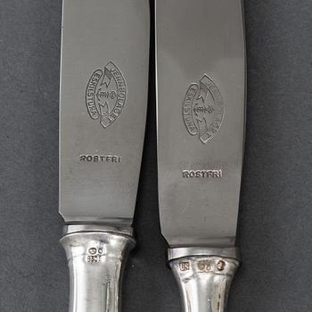 12 silver knives, model "Slottsbarock". Some CG Hallberg, Stockholm 1946.