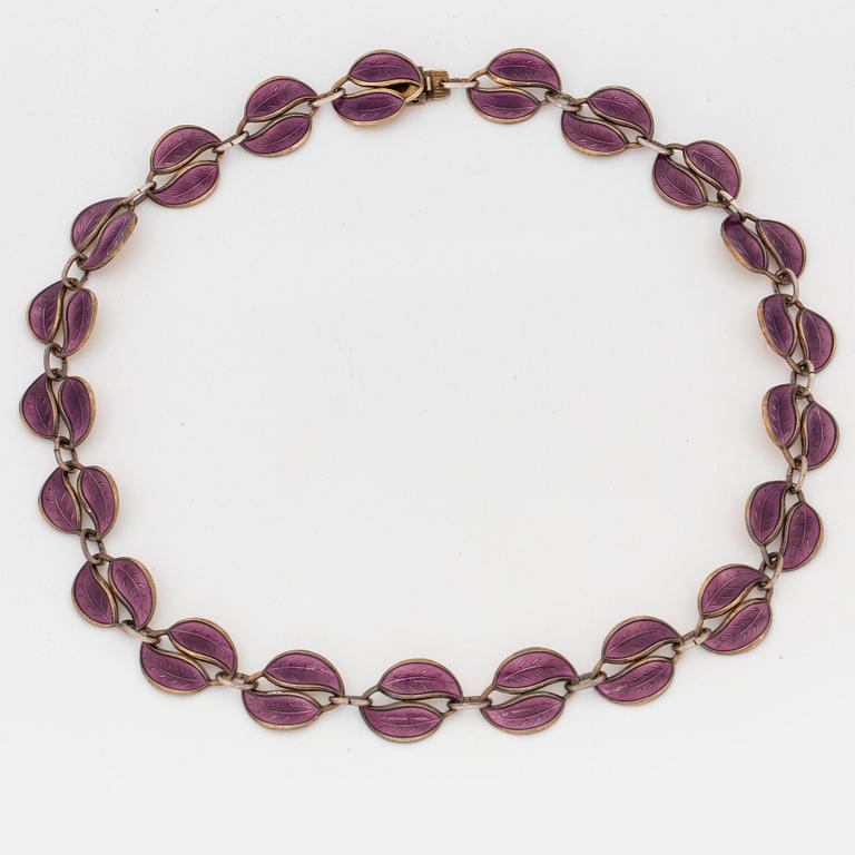 David Andersen sterling silver and purple enamel necklace.