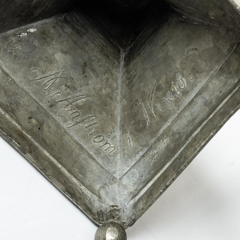 A pair of Swedish pewter candlesticks, marks of Nicklas Anström, Växjö (active 1817-1844).