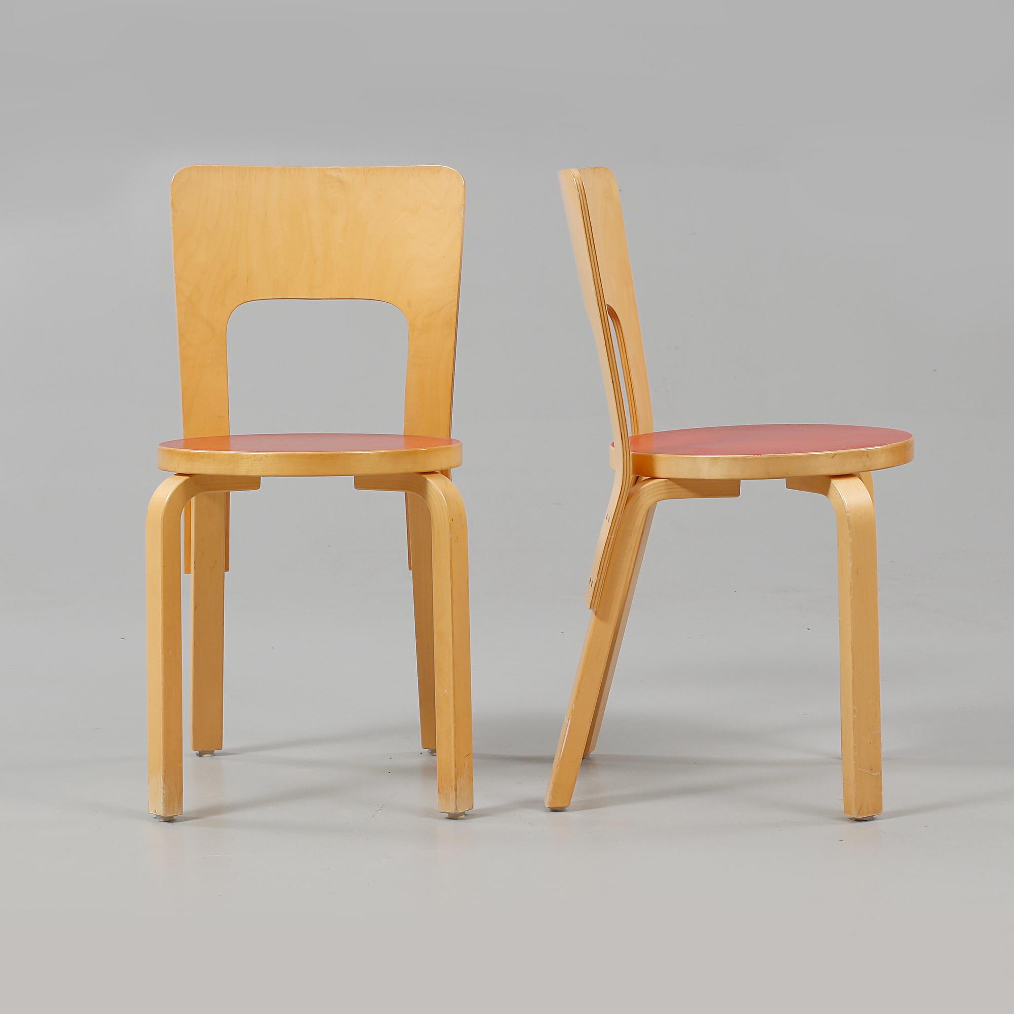 STOLAR, 4 st, modell 66, Alvar Aalto, Artek, 1900-talets mitt.