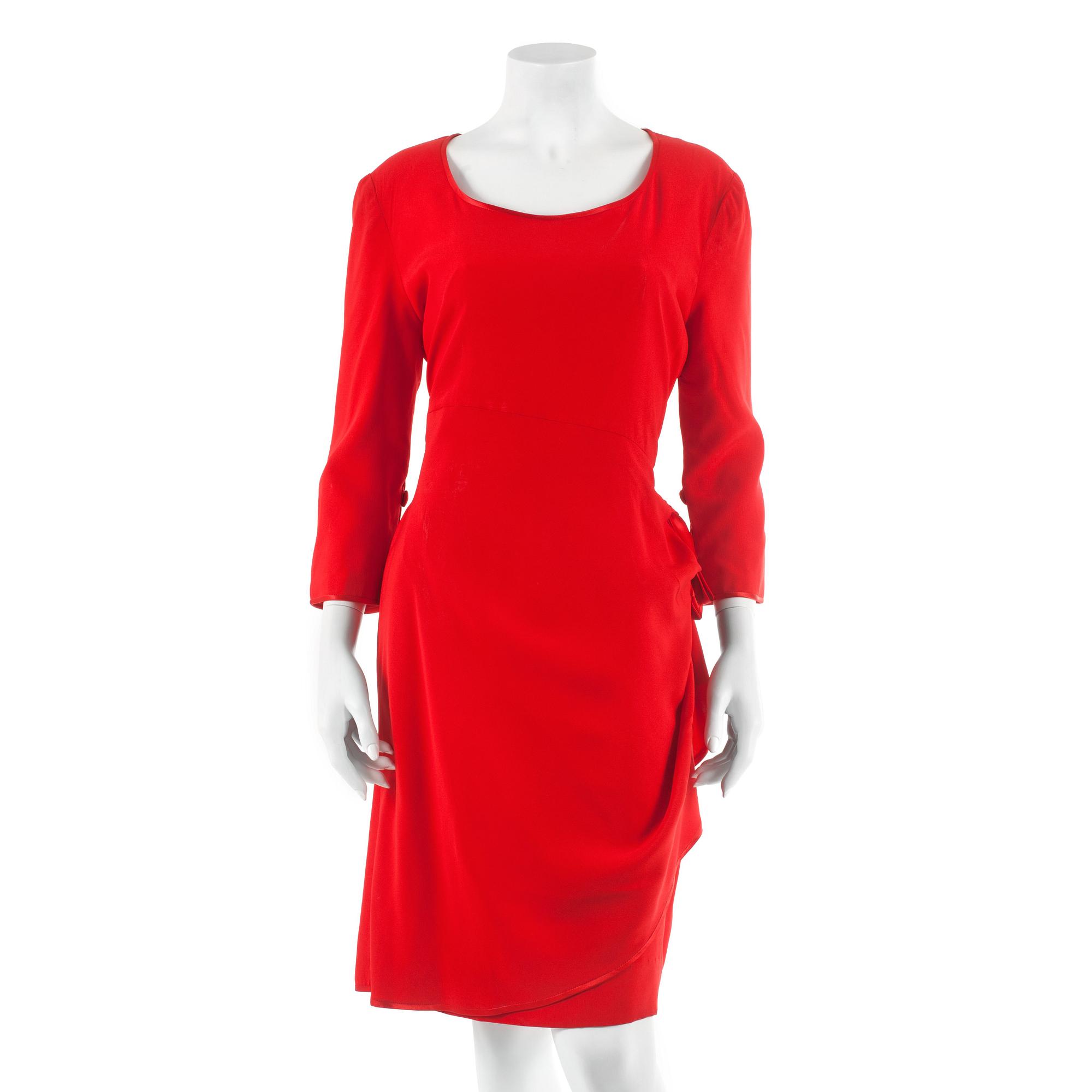 VICTOR COSTA, a red silk coctaildress.