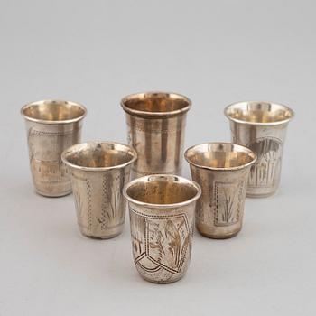 A mixed lot of six beakers, silver, Moscow and Kiev, Russia early 20th century.