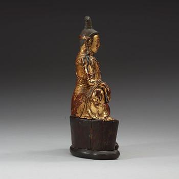 BODHISATTVA, brons, förgylld och röd lack. Ming dynasty, 1600-tal.