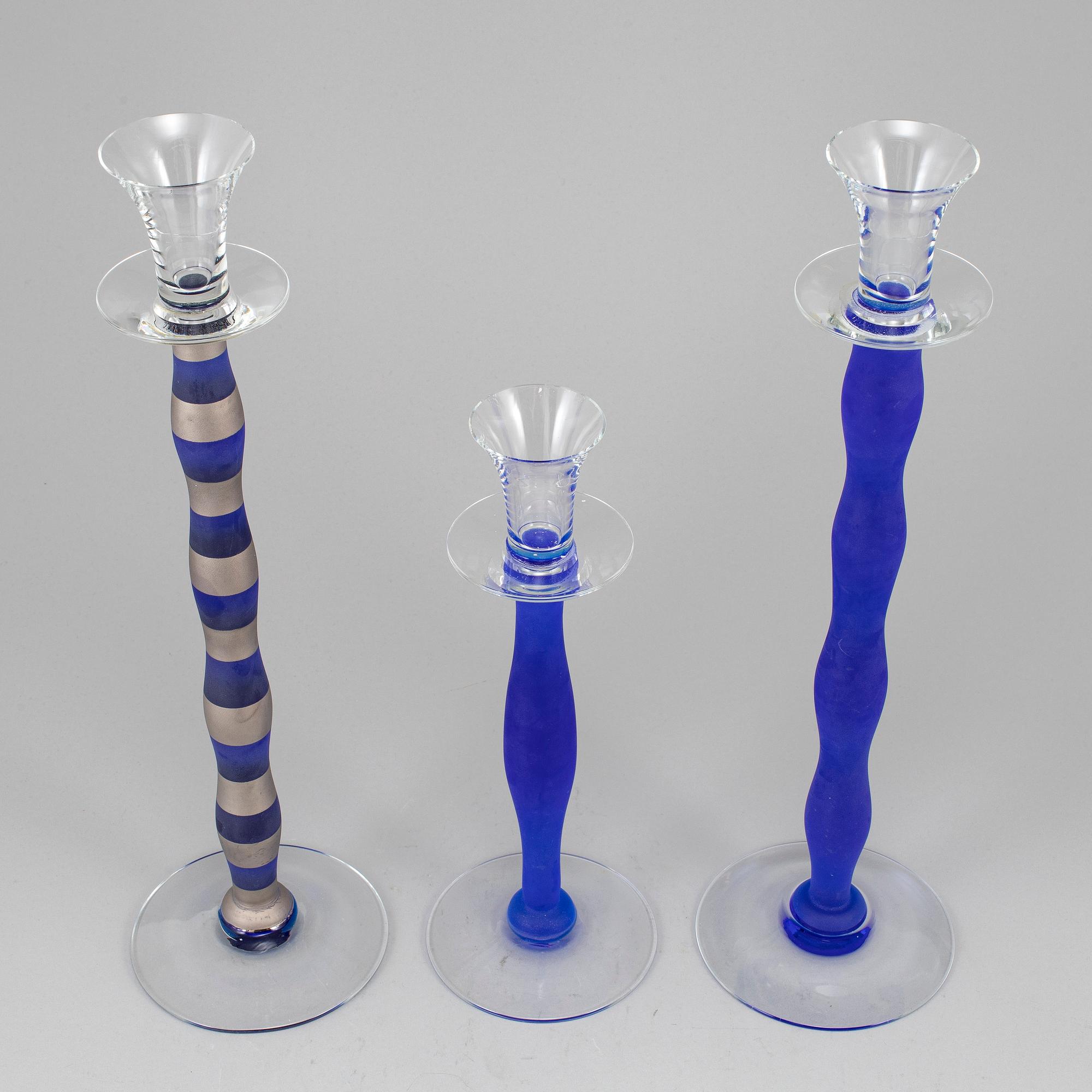 ANNE NILSSON, ljusstakar, 3 st, glas, "Celeste", Orrefors.