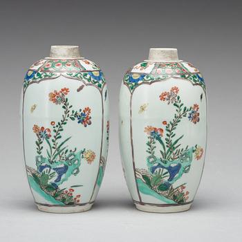 A pair of famille verte vases, presumably Samson, 19th Century.