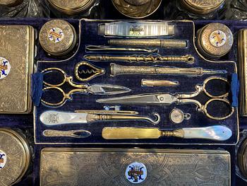 An Antique travellingbox/dressing case, marks of  Fitzmaurice West, London 1870.