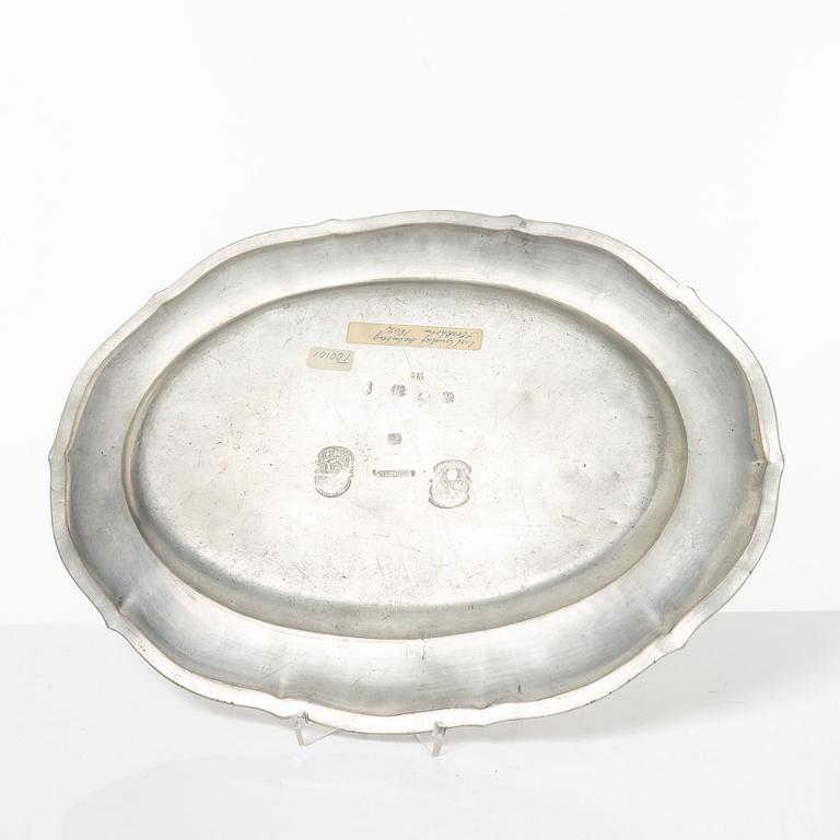 Bowl and 2 plates, pewter, various masters, Stockholm.