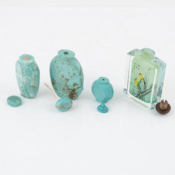 Snusflaskor, 8 st, sten och glas, Kina, 1900-tal.