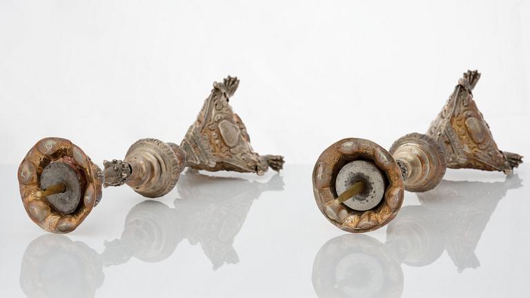 Ljusstakar, 4 st, silver, icke identifierad mästarstämpel ZP, Venedig 1600-/1700-tal. Barock.