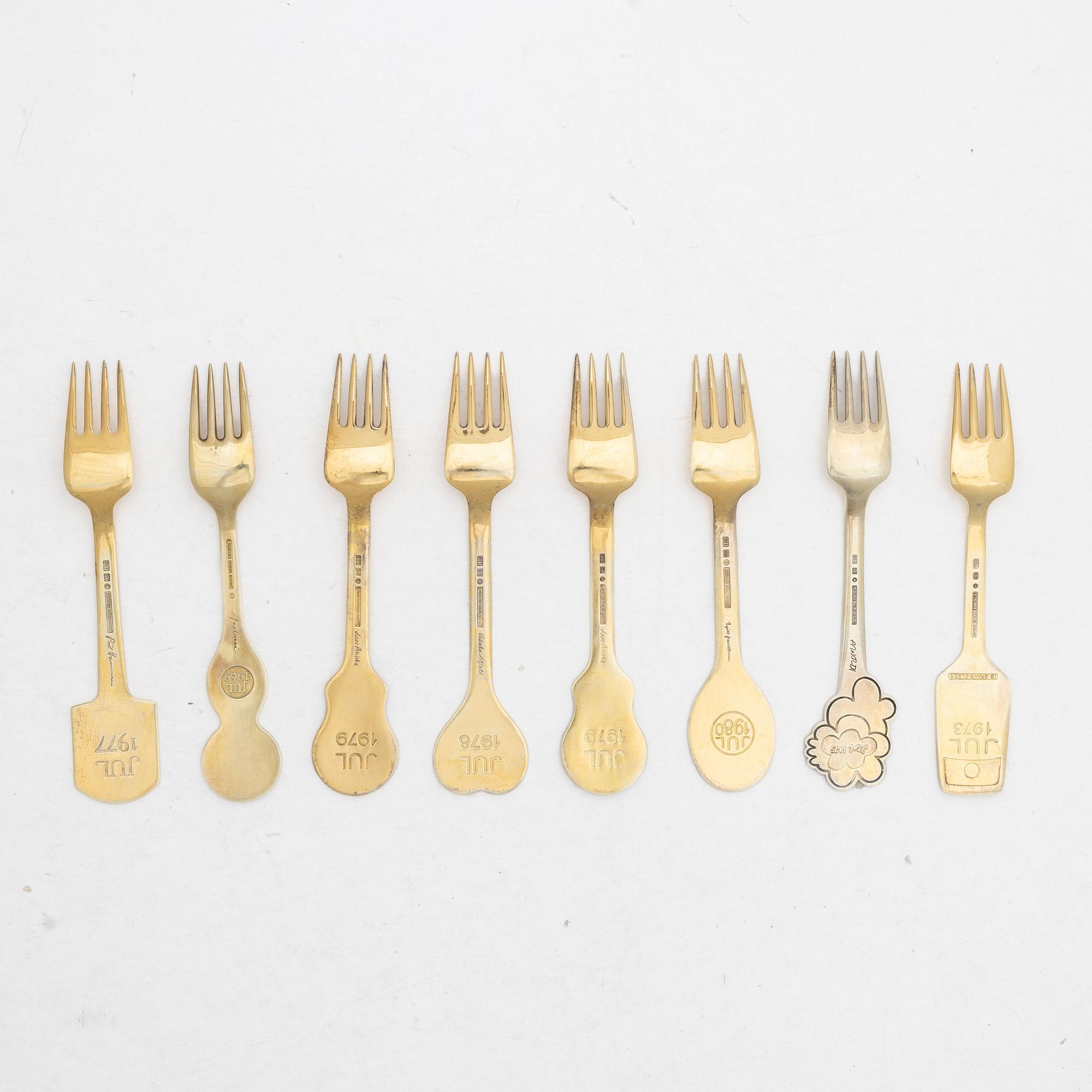 Anton Michelsen, Annual/Christmas spoons, 8 pcs, gilt sterling silver and enamel, Denmark.