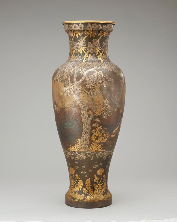 A Hjalmar Norrström etched and engraved patinated gilt copper vase, Stockholm 1904.