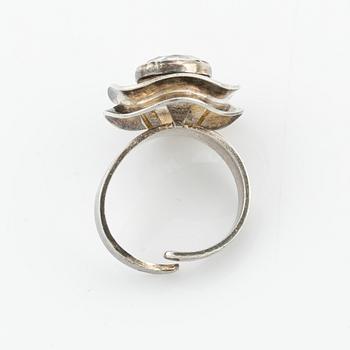 Bangle and ring, silver with quartz and synthetic white stone.