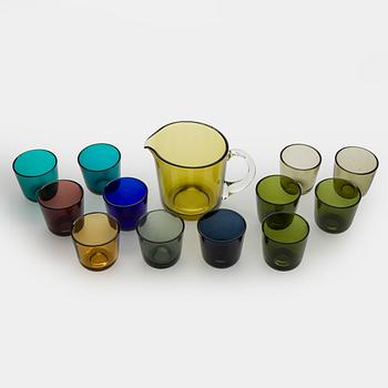Kaj Franck, a mid-20th century "5601" glass pitcher and a twelve "5023" glasses, Nuutajärvi, Finland.