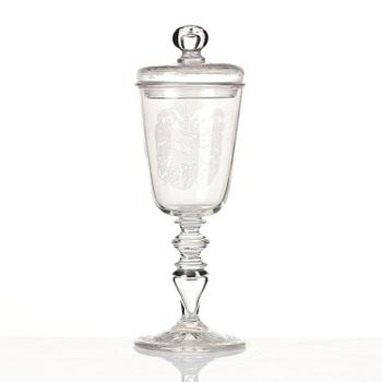 A glass cup with cover, probably 19th century.