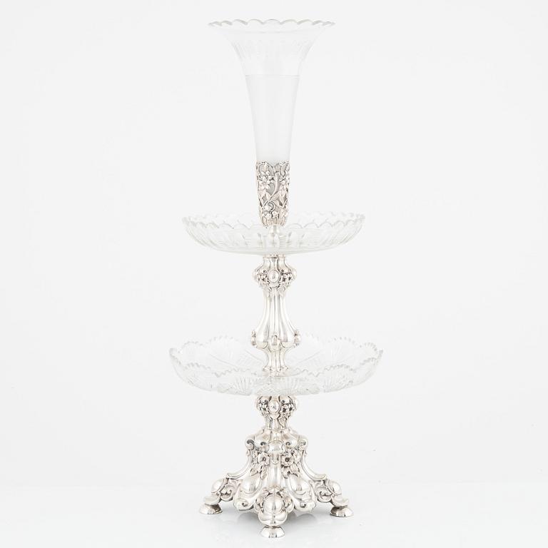 Henniger & Co, a silver plate and cut glass centrepiece, Germany, circa 1900.