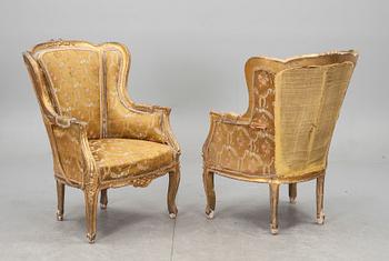 BERGÈRER, ett par, Louis XV-stil, 1900-talets första hälft/mitt.