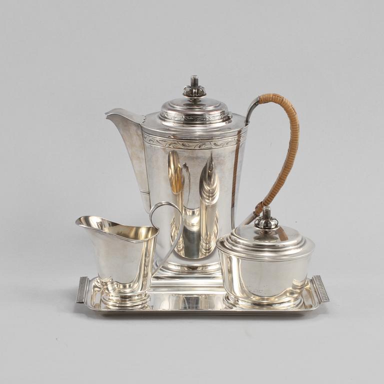 KAFFESERVIS, 3+1 delar, silver, Tore Eldh, Ceson, Göteborg, 1949 samt 1960. Total vikt 845 gram.
