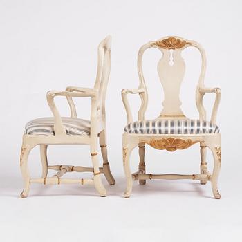 A pair Swedish rococo armchairs, later part of the 18th century.