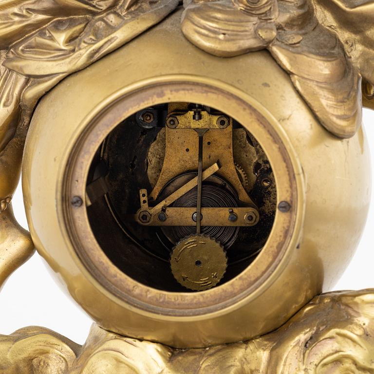 A French bronze mantle clock, circa 1900.