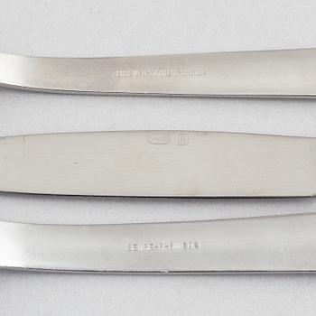 Folke Arström, besticksservis, 92 delar, samt bricka, såssnipa och shacker, rostfritt stål, "Thebe", Gense.