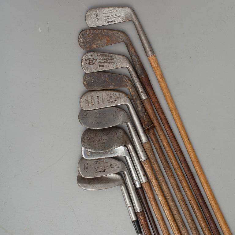 PARTI GOLFKLUBBOR, 10 st, järn, 1900-talets första hälft.