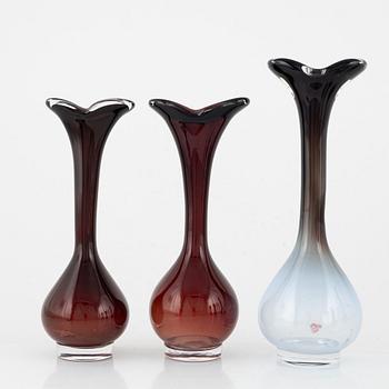 Nils Landberg, vases, 7 pieces, glass, "Tan-si", Orrefors, around the mid-20th century.