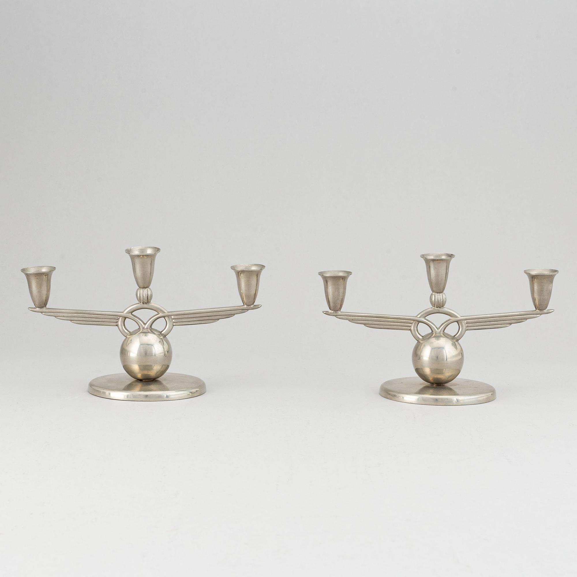 A pair of pewter candelabra, L &  L, Svenskt Tenn, 1938.