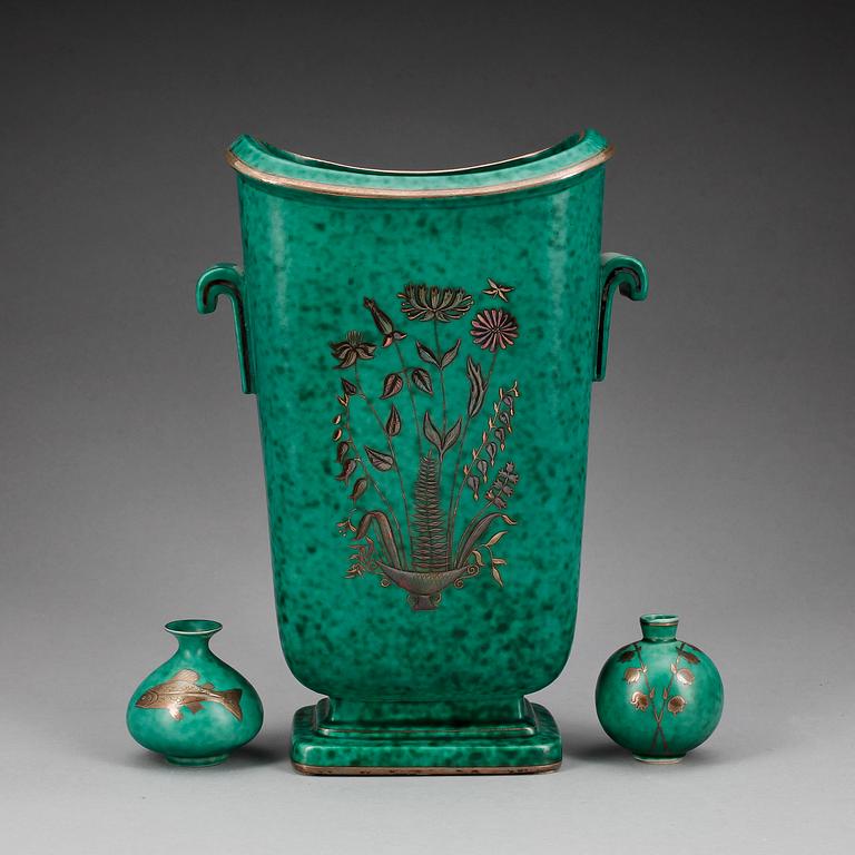 VASER, 3 delar, stengods, Argenta, Willhelm Kåge, Gustavsberg, 1900-tal.